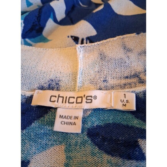 Chico's Summer Blue Floral Topper Cardigan top Size 1 (M) Open Front - Picture 4 of 4